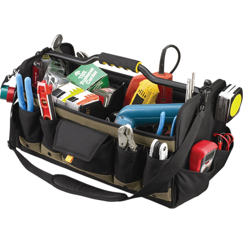 Open Top 20" Soft Side Tool Boxes, Polyester, 27 Pockets, Black Superchem Industries