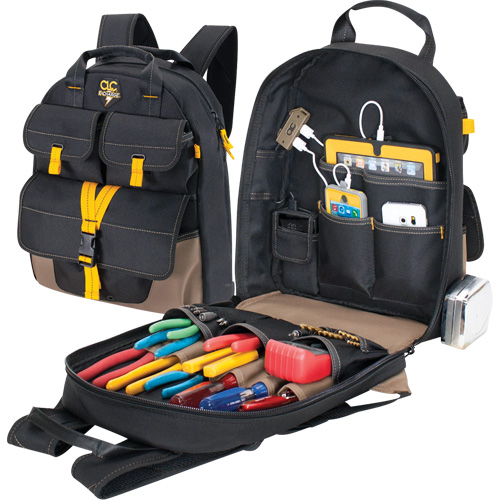 Sac &agrave; dos avec prises de recharge pour appareils &eacute;lectroniques, 13-1/2" lo x 5-1/4" la, Noir, Polyester Superchem Industries