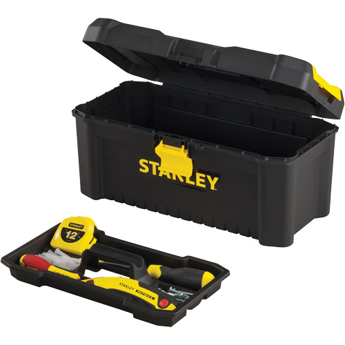 Essential&reg; Tool Box with Tray, 16" W x 8" D x 7-3/10" H, Black/Yellow Superchem Industries