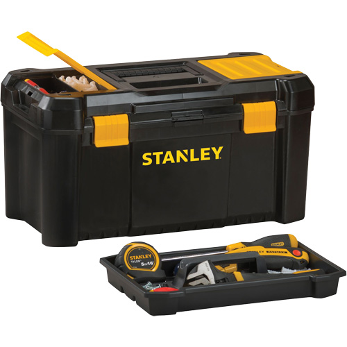 Essential&reg; Tool Box with Tray, 19" W x 9-7/8" D x 9-3/4" H, Black/Yellow Superchem Industries