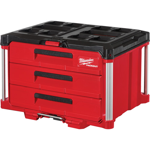 Boîte &agrave; outils avec 3 tiroirs Packout, 16-1/3" x 14-1/3" x 22-1/5", Noir/Rouge Superchem Industries