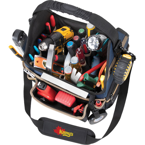 Molded Base Electrical/HVAC Tool Carrier, Ballistic Polyester, 20 Pockets, Black/Blue Superchem Industries