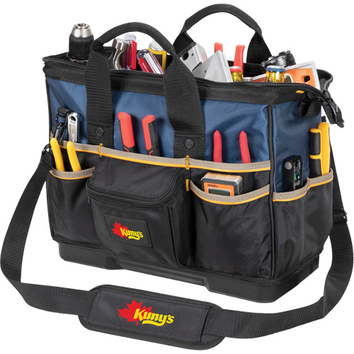 Molded Base Big-Mouth Tote Tool Bag, Ballistic Polyester, 23 Pockets, Black/Blue Superchem Industries