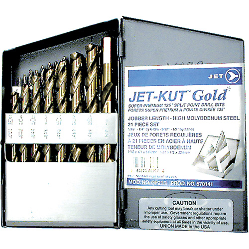 Jeu de forets de premi&egrave;re qualit&eacute; GF21R Jet-Kut GOLD, 21 morceaux, Acier Superchem Industries