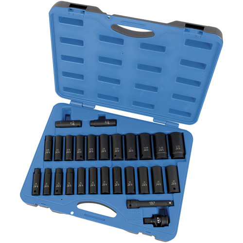 PS2712DC SAE/Metric Socket Set, 27 Pcs, Impact, 1/2" Drive Size, Deep Superchem Industries