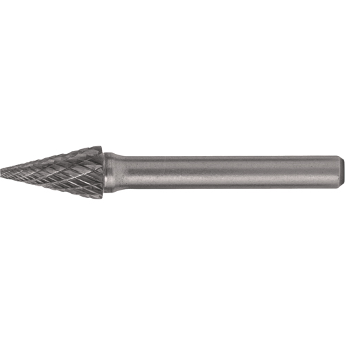 Solid Carbide Burrs - Pointed Cone Shape, SM-6, 5/8" Dia., 1/4" Shank, 1" Depth of Cut Superchem Industries