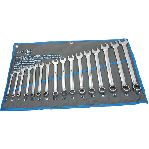 Jeux de cl&eacute;s mixtes combin&eacute;es longues enti&egrave;rement polies, Combinaison, 16 morceaux, M&eacute;trique Superchem Industries