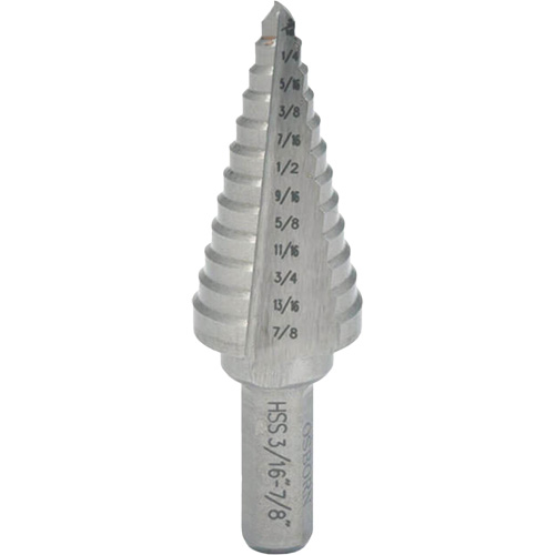 Foret &eacute;tag&eacute; progressif, 1/4" - 3/8", Incr&eacute;ments de 1/8", Acier rapide Superchem Industries