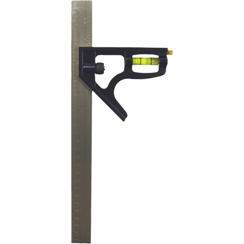Inch/Metric Combination Square, 12" L, 1/8"/1/16"/1/32"/1 mm Graduations, Stainless Steel, Plain Superchem Industries