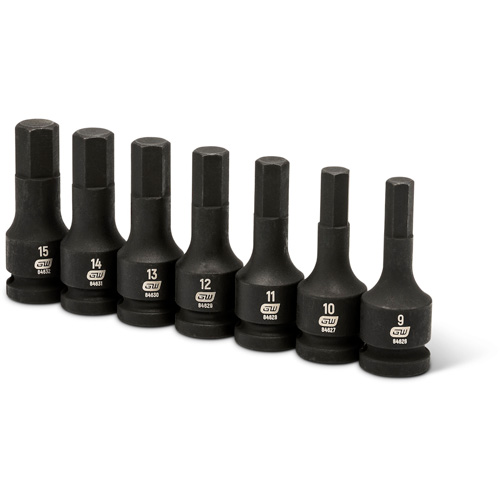 Impact Metric Bit Socket Set, Hex, 1/2" Drive, 7 Pcs Superchem Industries