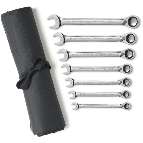72-Tooth 12 Point Reversible Ratcheting SAE Wrench Set with Tool Roll, Combination, 7 Pieces, Imperial Superchem Industries