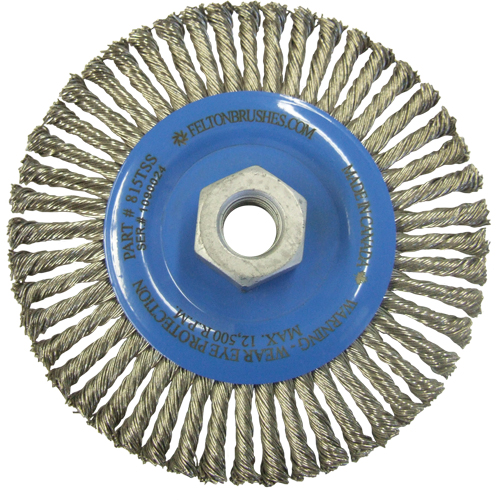 Wire Wheel Brushes, 5-7/8" Dia., 0.02" Fill, 5/8"-11 Arbor, Stainless Steel Superchem Industries