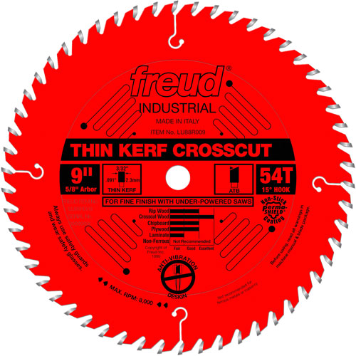 TCS Industrial Saw Blade - Rip/Crosscut Thin Kerf, 9", 54 Teeth, Wood Use Superchem Industries