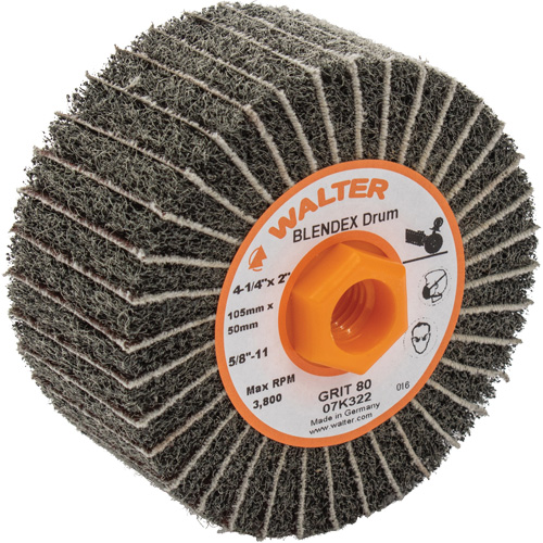 Two-In-One Finishing Drums, 4-1/4" Dia. x 2" W, 5/8"-11 Arbor, 80 Grit Superchem Industries