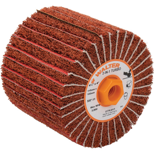 Two-In-One Turbo Drums, 4-1/2" Dia. x 4" W, 5/8"-11 Arbor, 60 Grit Superchem Industries