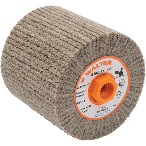 Tambour de conditionnement de surface Blendex, 4-1/4" dia. x 4" la, 5/8"-11 Arbre, Grain Fin Superchem Industries