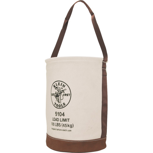 Bucket with Leather Bottom, 17" H, Canvas, Beige Superchem Industries