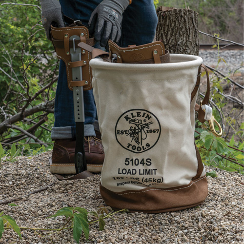 Leather-Bottom Bucket, 17" H, Canvas, White Superchem Industries