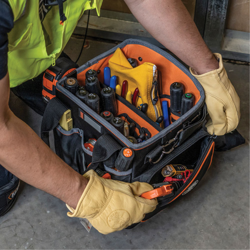 Tradesman Pro Tool Tote, Ballistic Nylon, 40 Pockets, Black/Orange Superchem Industries