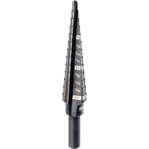 Foret &eacute;tag&eacute; no 1, 1/8" - 1/2", Incr&eacute;ments de 1/32", Acier rapide Superchem Industries