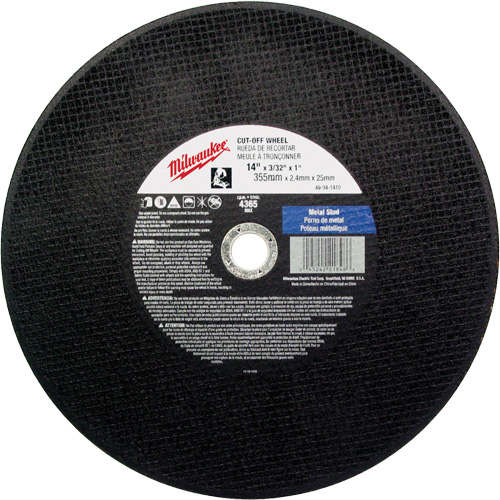 General Purpose Cut-Off Wheels, 14" x 3/32", 1" Arbor, Type 1, Aluminum Oxide, 4365 RPM Superchem Industries