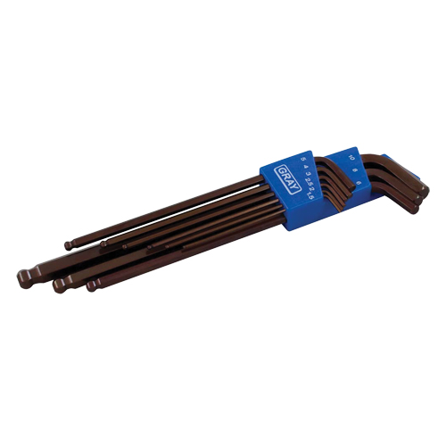Extra Long Arm Ball Hex Key Set, 9 Pcs., Metric Superchem Industries