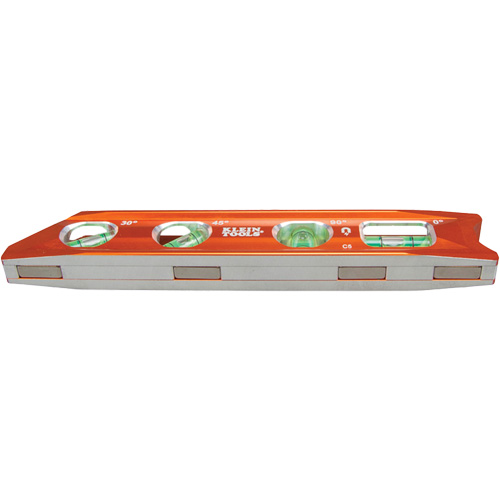 Torpedo Billet Level, 8" L, Aluminum, 4 Vials, Magnetic Superchem Industries