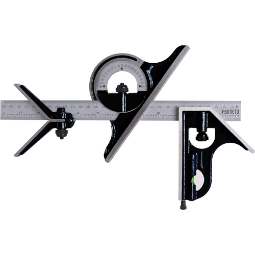 Combination Square Set with E/M Rule, 4 pcs., 1/64"/0.5 mm Graduations, Steel, Plain Superchem Industries