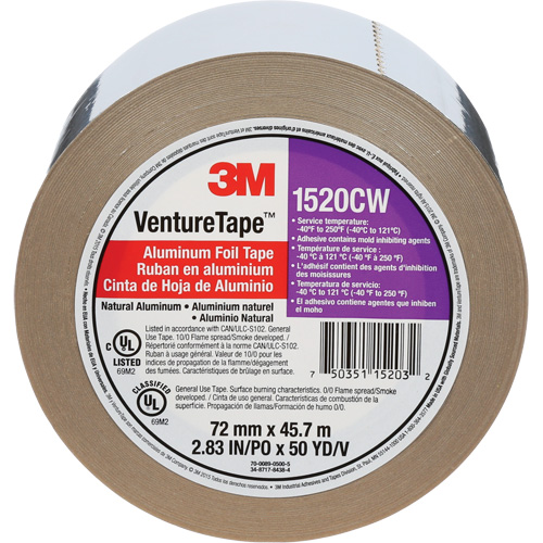 Venture Tape Aluminum Foil Tape, 1.8 mils Thick, 72 mm (3") x 45.7 m (150') Superchem Industries