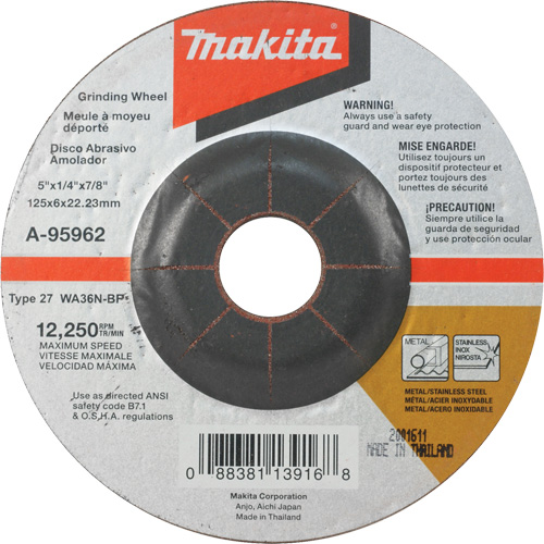 Meule inox, 5" x 1/4", Arbre 7/8", Oxyde d'aluminium, Type 27 Superchem Industries