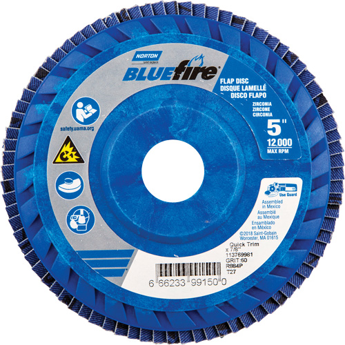BlueFire R884P Coarse Grit Flap Disc, 5" x 7/8", Type 27, 60 Grit, Zirconia Alumina Superchem Industries