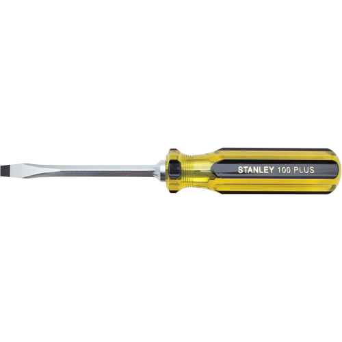 100 PLUS&reg; Standard Slotted Tip Screwdriver, 1/4" Tip, Square, 8-3/16" L, Plastic Handle Superchem Industries
