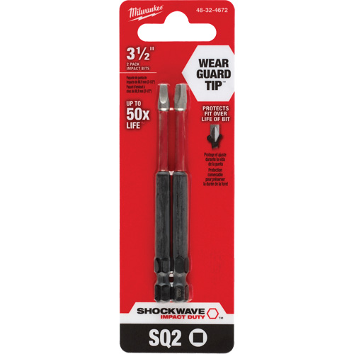 Embout de tournevis Shockwave Impact Duty, Carr&eacute;e, Embout #2, Prise 1/4", Longueur 3-1/2" Superchem Industries