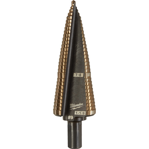 Step Drill Bit, 7/8"/#9 - 1-1/8"/#9 , 1/32" Increments, High Speed Cobalt Superchem Industries