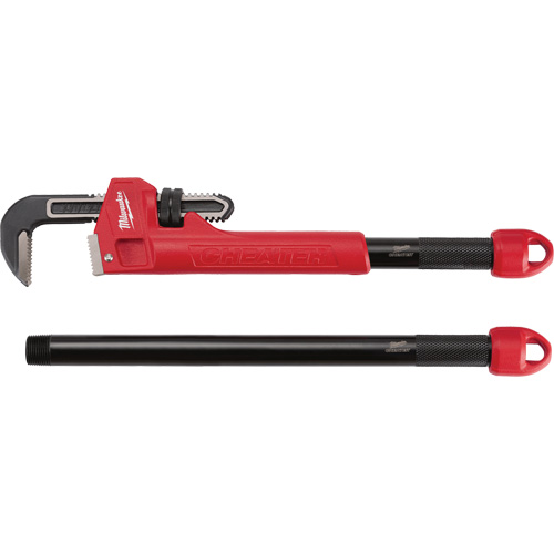 Cheater Adaptable Pipe Wrench, 2-1/2" Jaw Capacity, 18"/24"/10" Long, Powder Coated Finish, Ergonomic Handle Superchem Industries