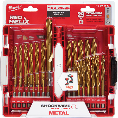 Jeu de forets Shockwave Red Helix, 29 morceaux, Titane Superchem Industries