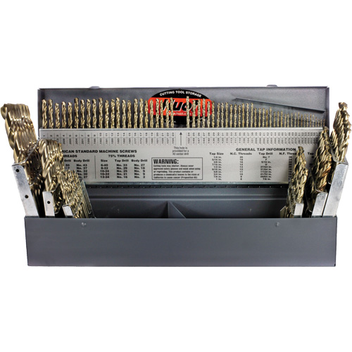 Jeu de forets courts USA &agrave; usage intensif DRILLCO, 115 morceaux, Cobalt Superchem Industries