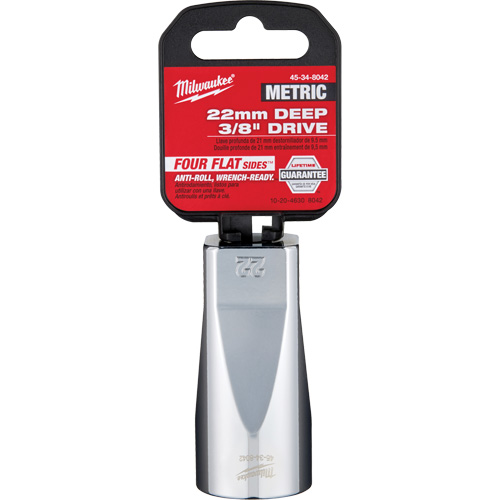 Metric Socket with Four Flat Sides, 22 mm, 3/8" Drive, 6 Points, Deep Superchem Industries