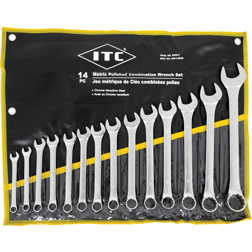 ICW-14PM Polished Wrench Set, Combination, 14 Pieces, Metric Superchem Industries