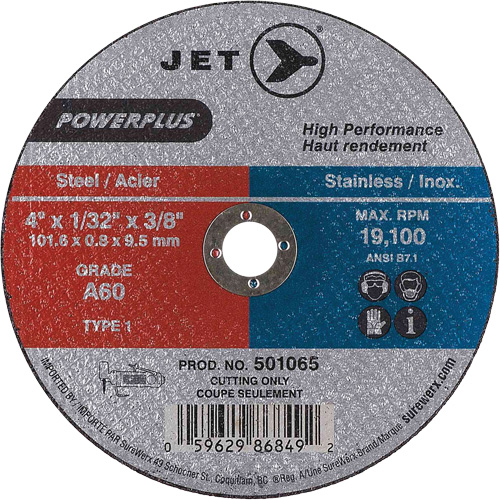 Powerplus Cut-Off Wheels for Die Grinders - Steel, 4" x 1/32", 3/8" Arbor, Type 1, 19100 RPM Superchem Industries