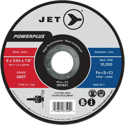 Meules &agrave; tronçonner haute performance, 6" x 3/64", Arbre de 7/8", Type 27, 10 200 Tr/min Superchem Industries