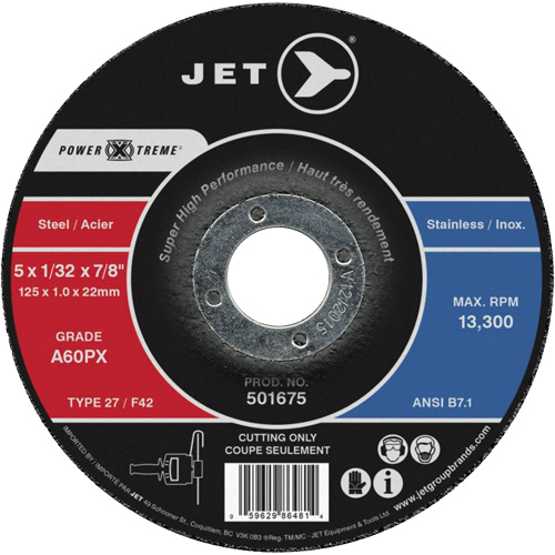 Meules &agrave; tronçonner Power Xtreme pour des meuleuses &agrave; angle — pour acier/acier inoxydable, 6" x 1/16", Arbre de 7/8", Type 27, 10 200 Tr/min Superchem Industries