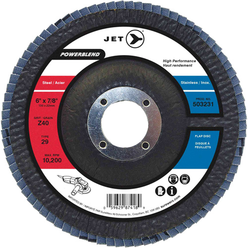 Flap Discs - Steel/Stainless Steel Application, 6" x 7/8", Type 29, Z40 Grit, Zirconium Superchem Industries