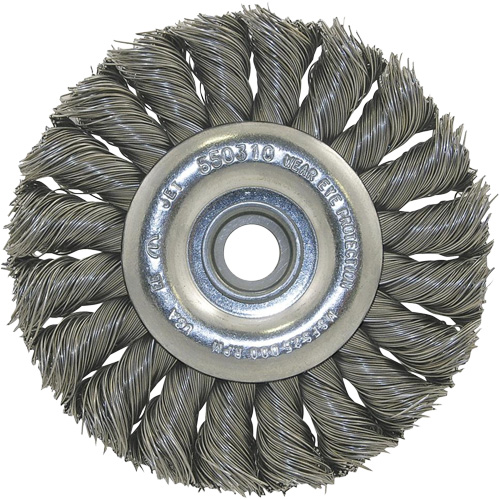 Meule &agrave; fils nou&eacute;s torsad&eacute;s, Dia. 8", Fils 0,020", Arbre 1/2", Acier Superchem Industries