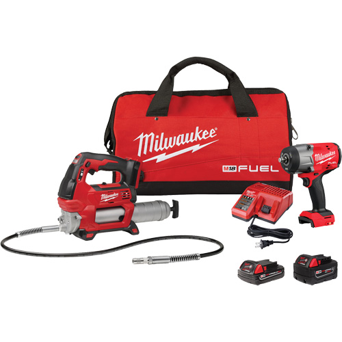 Ensemble de cl&eacute; &agrave; chocs &agrave; couple &eacute;lev&eacute;, anneau &agrave; friction et pistolet graisseur M18 Fuel, Lithium-ion, 18 V Superchem Industries