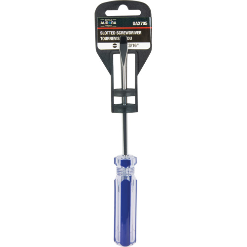 Tournevis &agrave; fente bleu transparent avec bandes, Tige de 3/16", Ronde, Prise en Plastique Superchem Industries