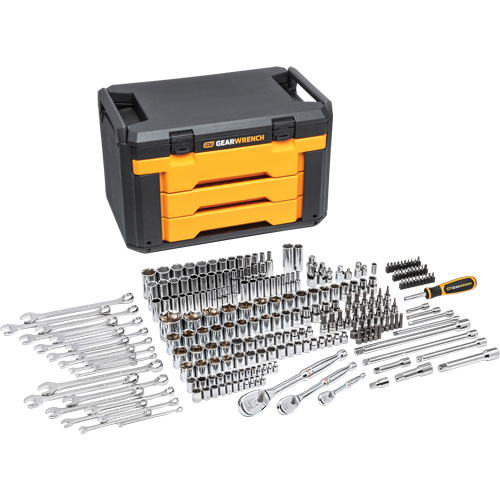 Jeu d'outils pour m&eacute;canicien &agrave; 6 pans dans boîte de rangement &agrave; trois tiroirs Superchem Industries