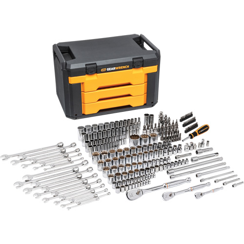 Jeu d'outils pour m&eacute;canicien &agrave; 12 pans dans boîte de rangement &agrave; trois tiroirs Superchem Industries