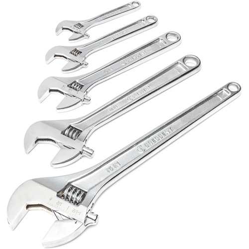 Chrome Wrench Set, Adjustable, 5 Pieces, Imperial and Metric Superchem Industries