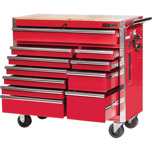 PRC4211 Pro Series Roller Cabinet, 11 Drawers, 42" W x 18" D x Red Superchem Industries